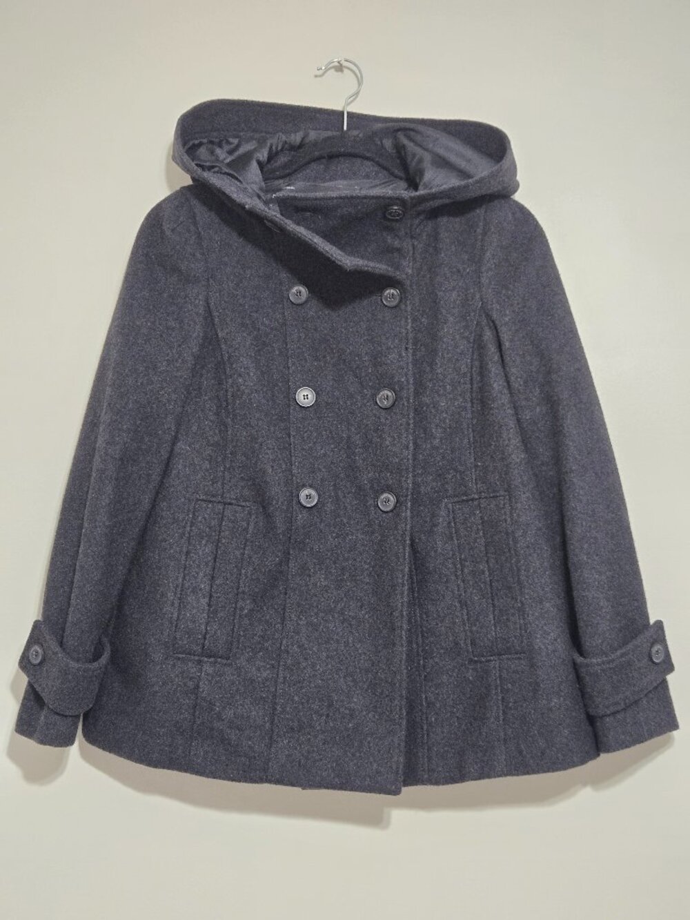 Zara Basic charcoal gray hooded Short wool blend pea coat Size S